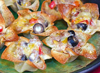 Cheese and Sausage Wonton Flowers