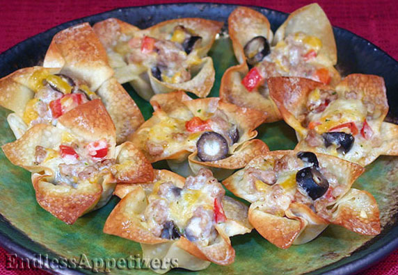 Cheese & Sausage Wonton Flowers